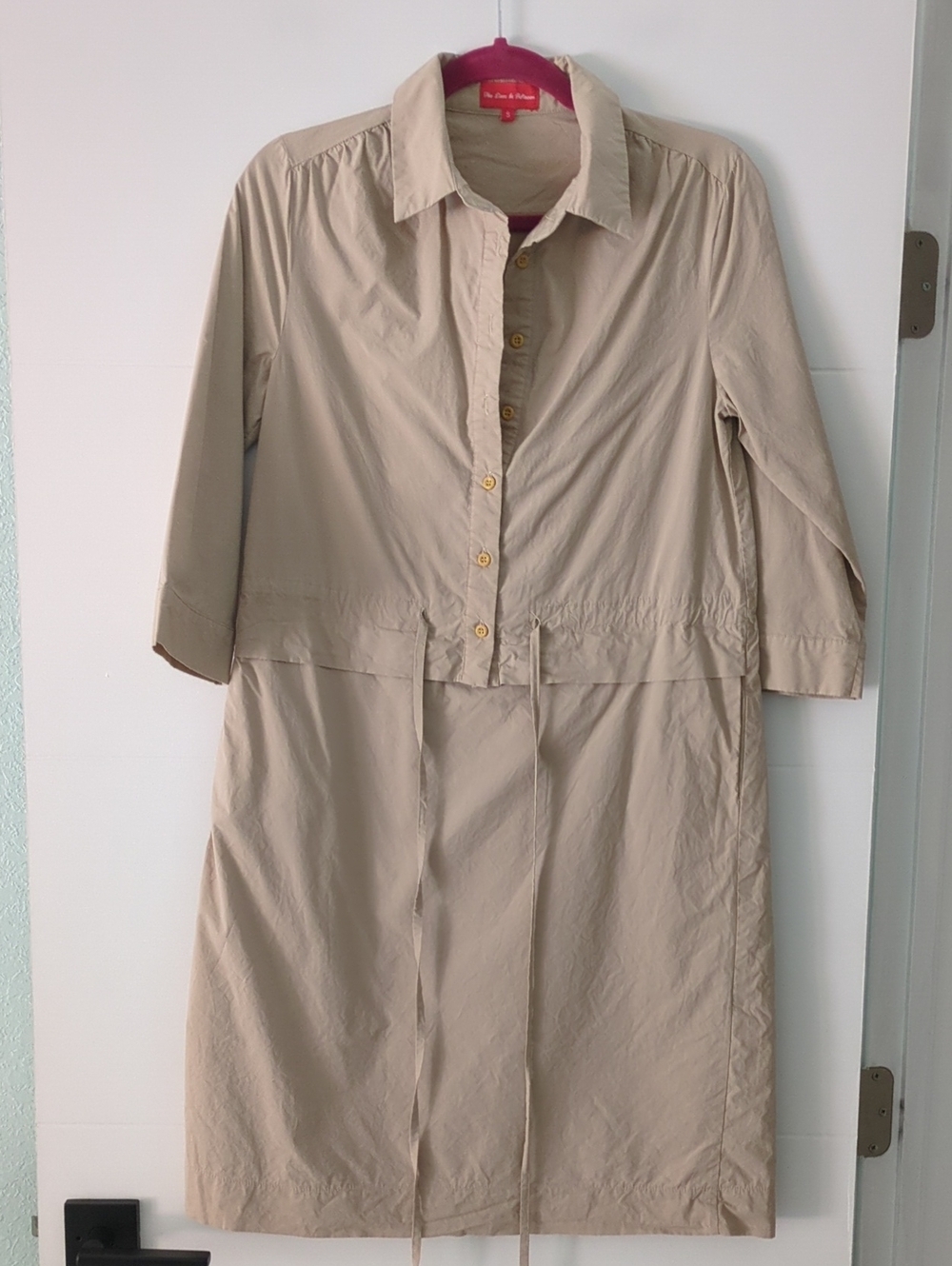 The Lines In Between Classic Beige Women's Shirtwaist Dress Career Minimalist S